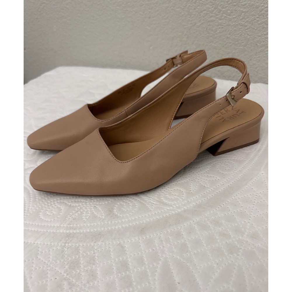 Naturalizer Ginger Slingback Pumps Beige Block Heel Square Toe Shoes Size 10